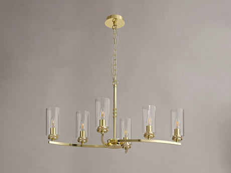 DAB2237 Dabih Rectangular Pendant/Semi Ceiling 6 Light in a Polished Gold/Clear Finish and Clear Crystal