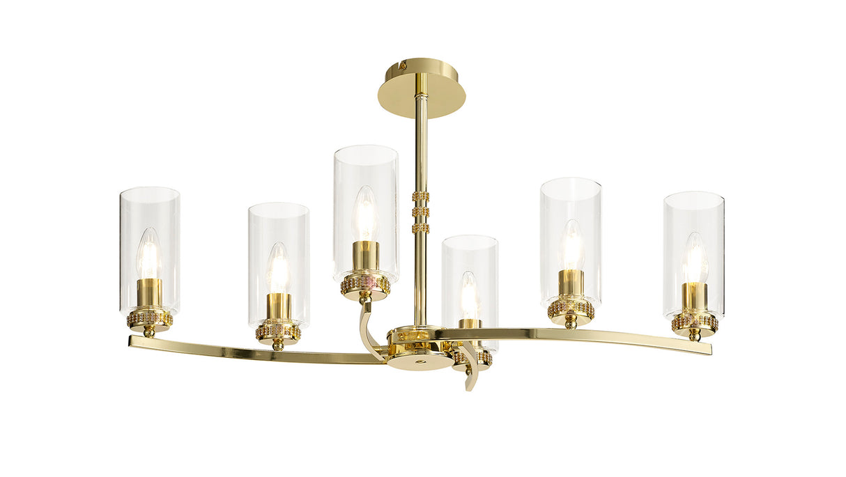 DAB2237 Dabih Rectangular Pendant/Semi Ceiling 6 Light in a Polished Gold/Clear Finish and Clear Crystal