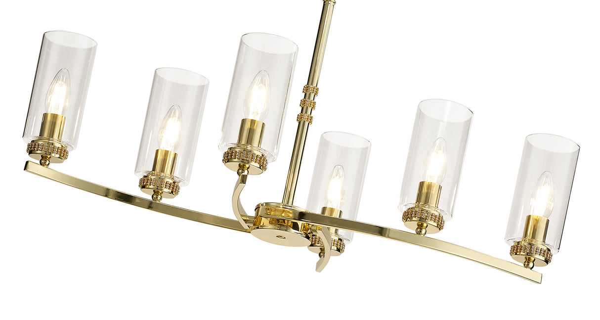 DAB2237 Dabih Rectangular Pendant/Semi Ceiling 6 Light in a Polished Gold/Clear Finish and Clear Crystal