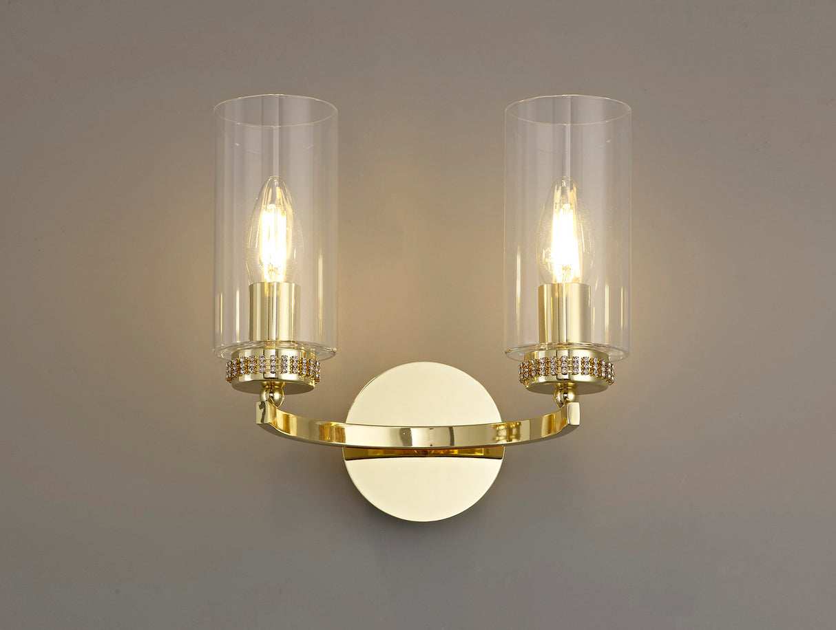 DAB4237 Dabih Wall Lamp 2 Light in a Polished Gold/Clear Finish and Clear Crystal