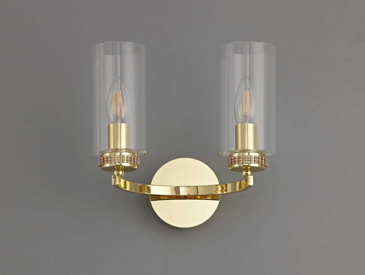 DAB4237 Dabih Wall Lamp 2 Light in a Polished Gold/Clear Finish and Clear Crystal