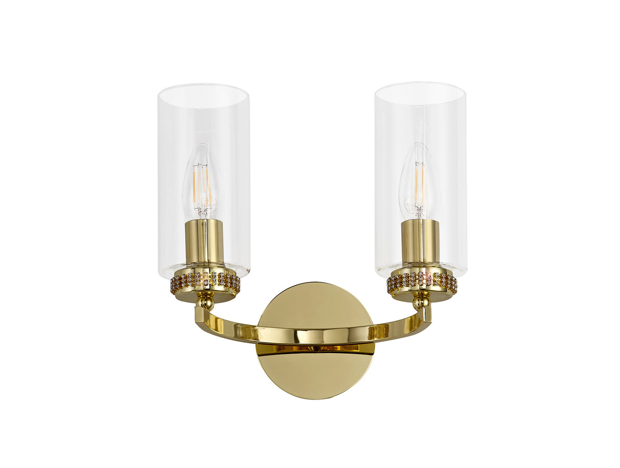 DAB4237 Dabih Wall Lamp 2 Light in a Polished Gold/Clear Finish and Clear Crystal