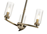 DAB5237 Dabih Pendant/Semi Ceiling 3 Light in a Antique Brass/Clear Finish and Clear Crystal