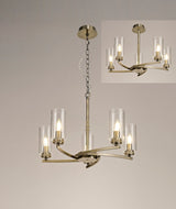 DAB6237 Dabih Pendant/Semi Ceiling 5 Light in a Antique Brass/Clear Finish and Clear Crystal