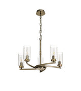 DAB6237 Dabih Pendant/Semi Ceiling 5 Light in a Antique Brass/Clear Finish and Clear Crystal