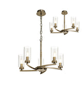 DAB6237 Dabih Pendant/Semi Ceiling 5 Light in a Antique Brass/Clear Finish and Clear Crystal