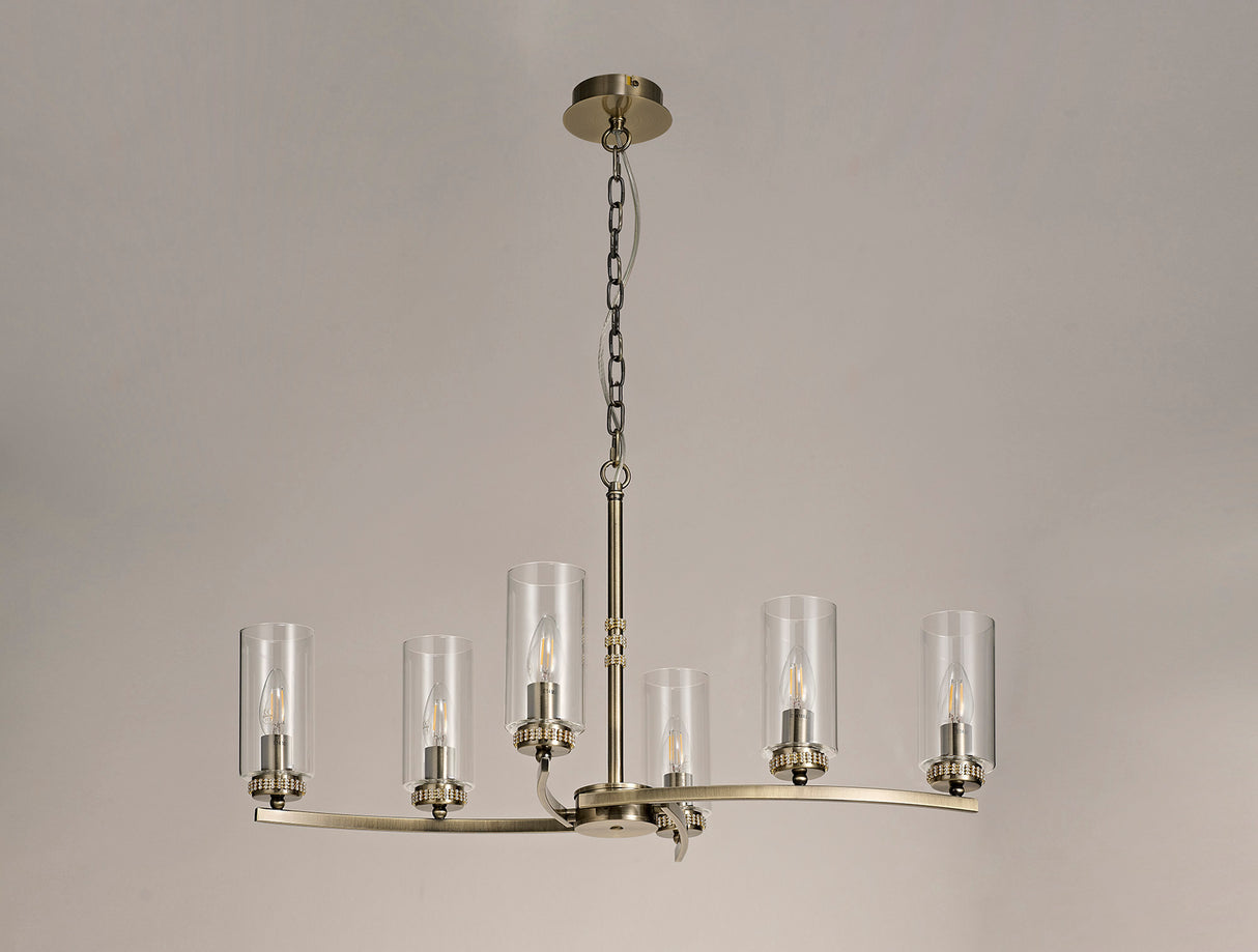 DAB7237 Dabih Rectangular Pendant/Semi Ceiling 6 Light in a Antique Brass/Clear Finish and Clear Crystal