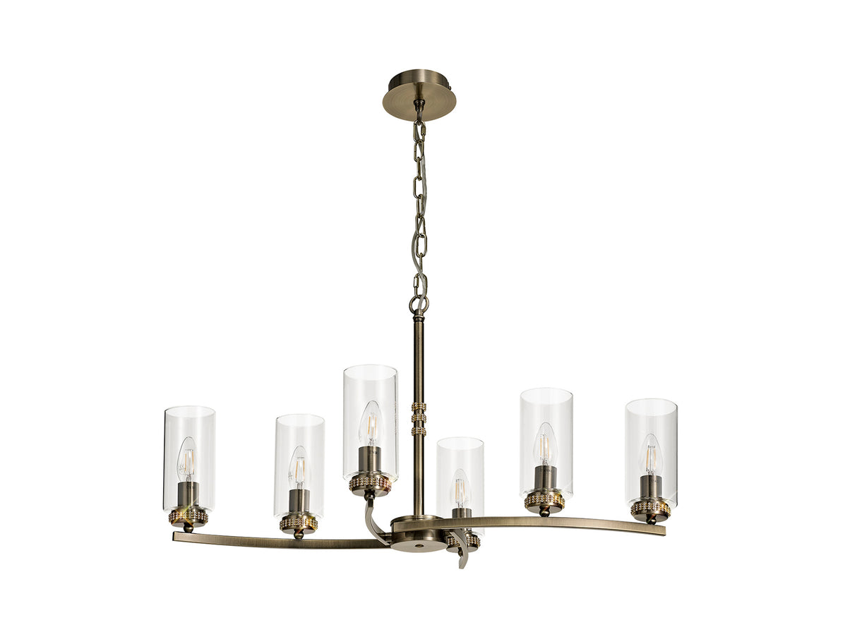 DAB7237 Dabih Rectangular Pendant/Semi Ceiling 6 Light in a Antique Brass/Clear Finish and Clear Crystal