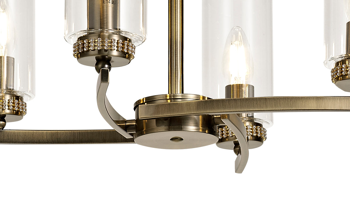 DAB7237 Dabih Rectangular Pendant/Semi Ceiling 6 Light in a Antique Brass/Clear Finish and Clear Crystal