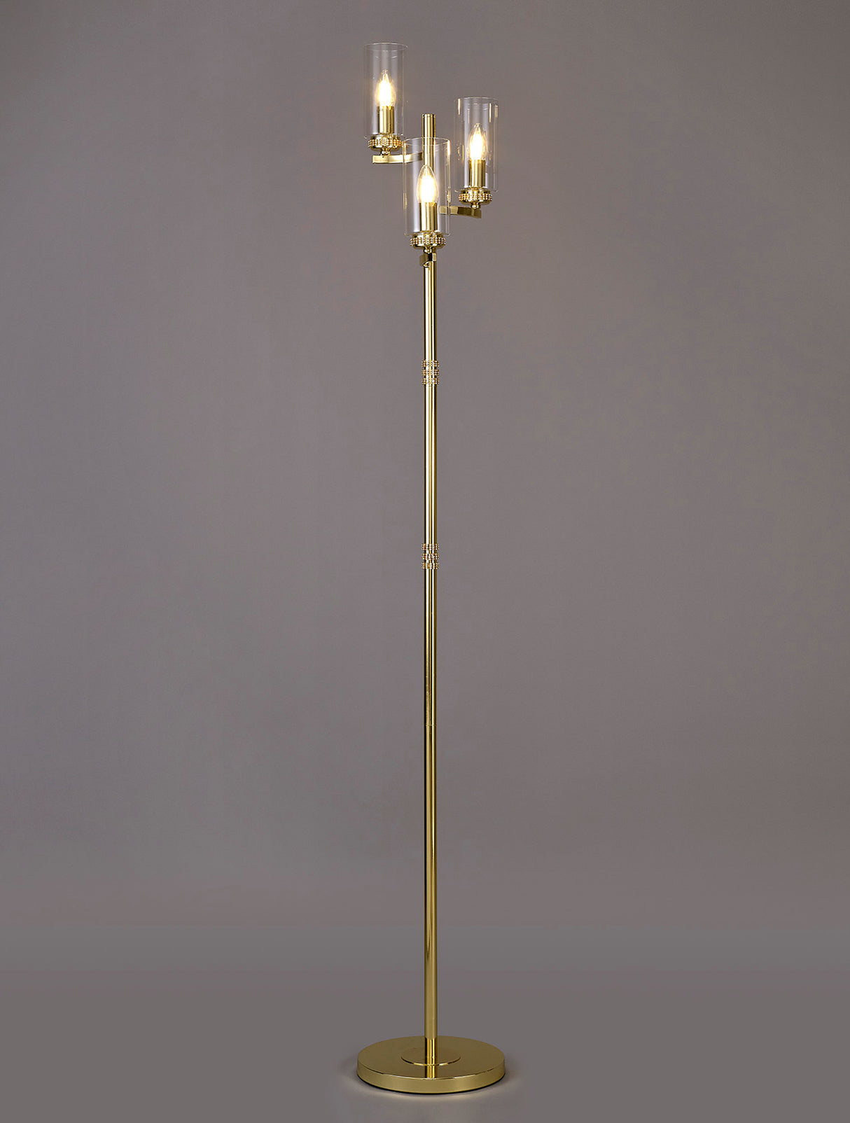 DAB7537 Dabih 170cm Floor Lamp 3 Light in a Polished Gold/Clear Finish