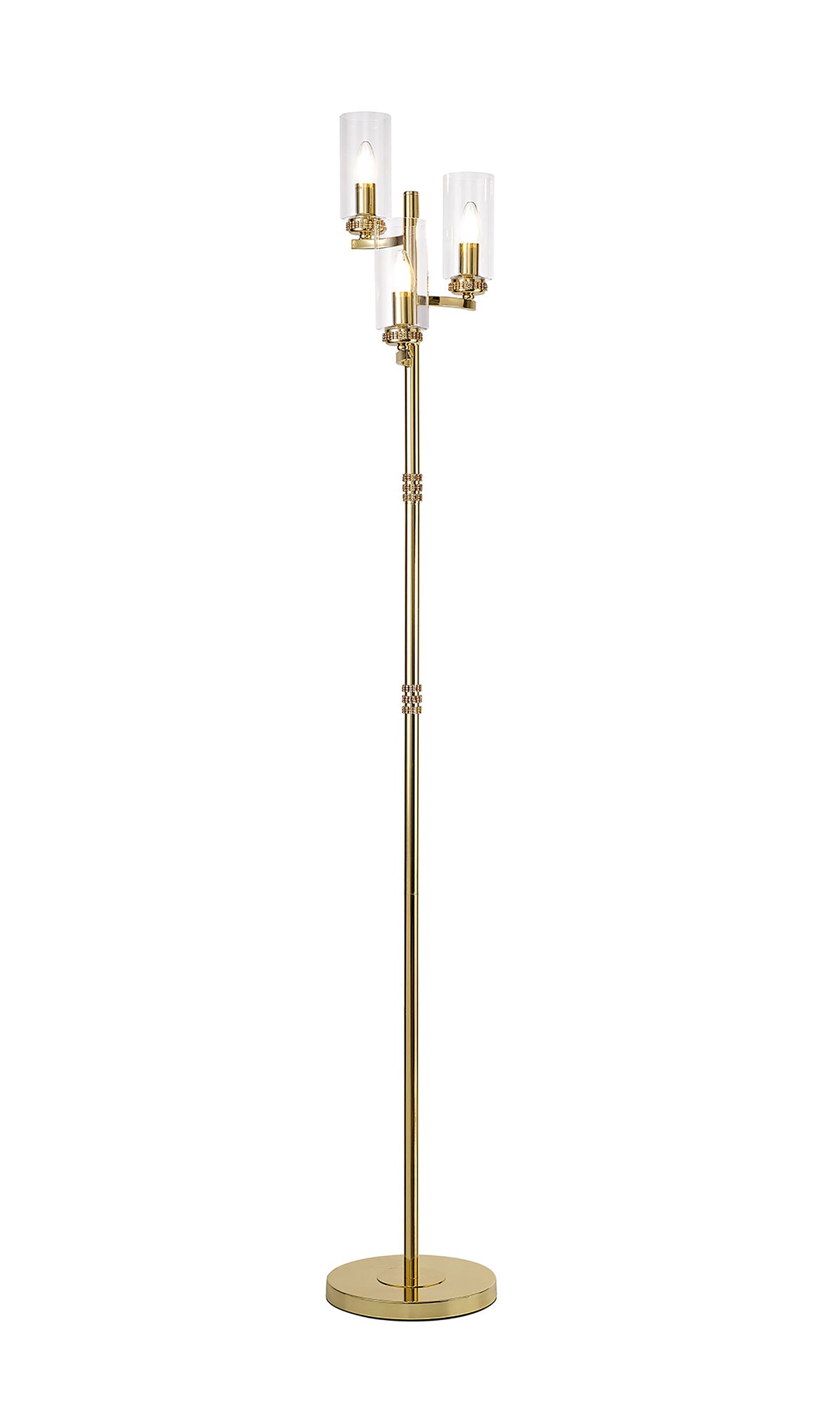 DAB7537 Dabih 170cm Floor Lamp 3 Light in a Polished Gold/Clear Finish