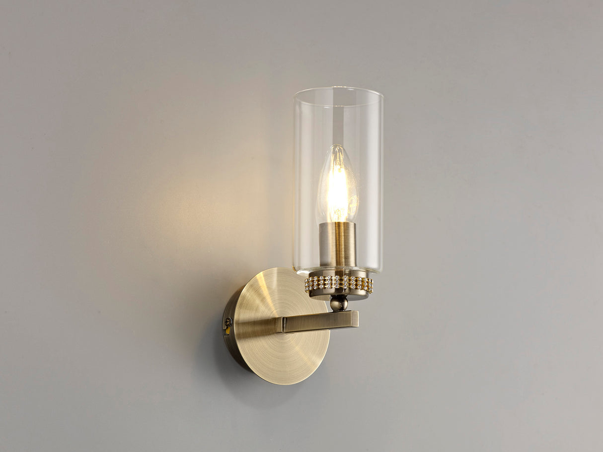 DAB8237 Dabih Wall Lamp 1 Light in a Antique Brass/Clear Finish and Clear Crystal