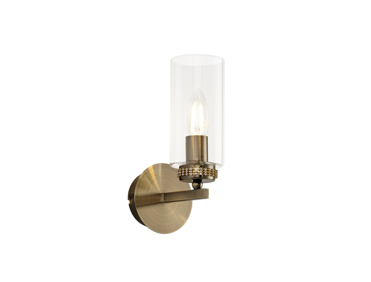 DAB8237 Dabih Wall Lamp 1 Light in a Antique Brass/Clear Finish and Clear Crystal