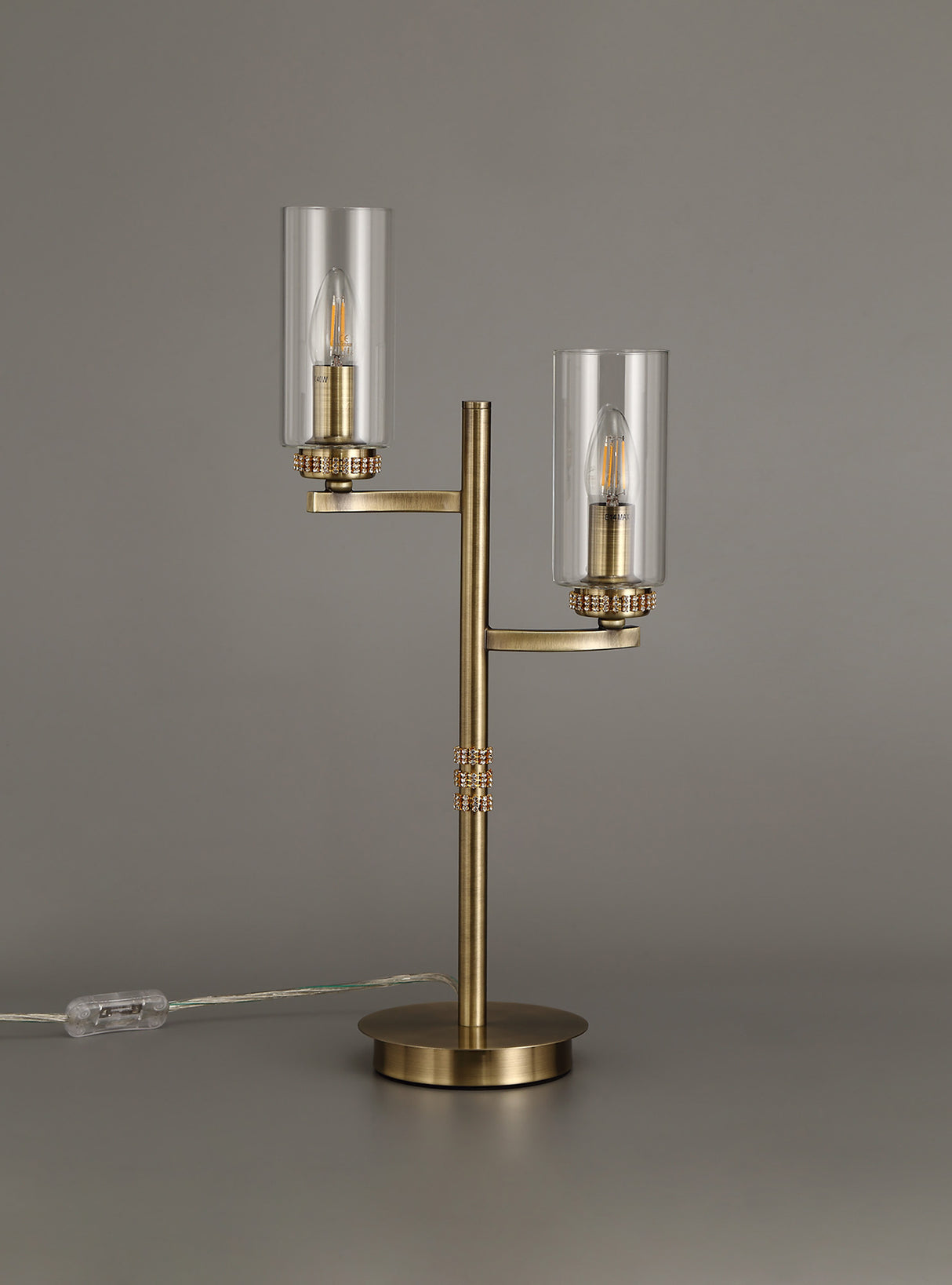 DAB8537 Dabih 55cm Table Lamp 2 Light in a Antique Brass/Clear Finish