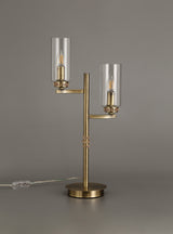 DAB8537 Dabih 55cm Table Lamp 2 Light in a Antique Brass/Clear Finish