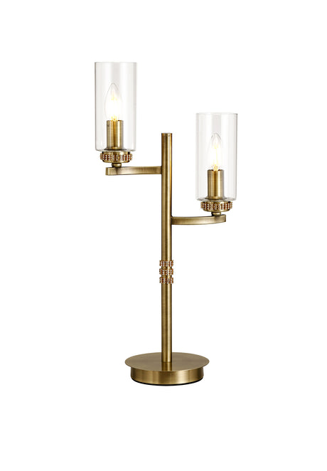 DAB8537 Dabih 55cm Table Lamp 2 Light in a Antique Brass/Clear Finish