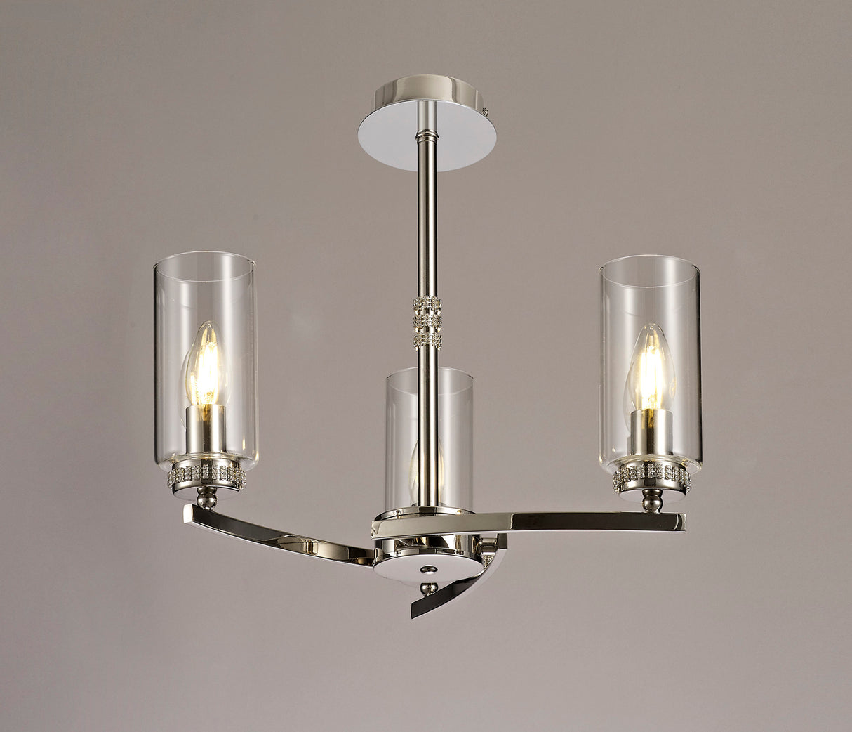 DAB9037 Dabih Pendant/Semi Ceiling 3 Light in a Polished Nickel/Clear Finish and Clear Crystal