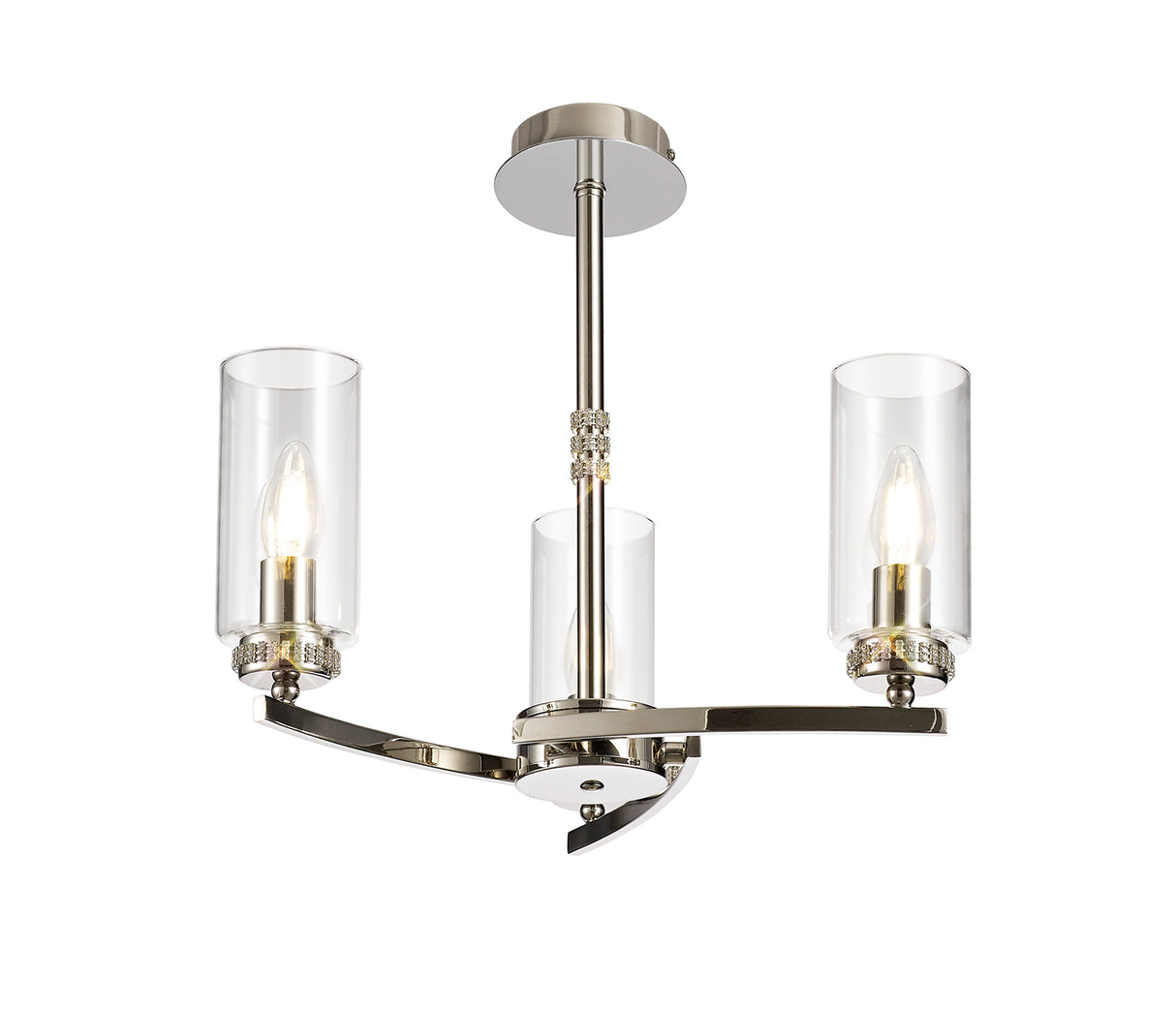 DAB9037 Dabih Pendant/Semi Ceiling 3 Light in a Polished Nickel/Clear Finish and Clear Crystal