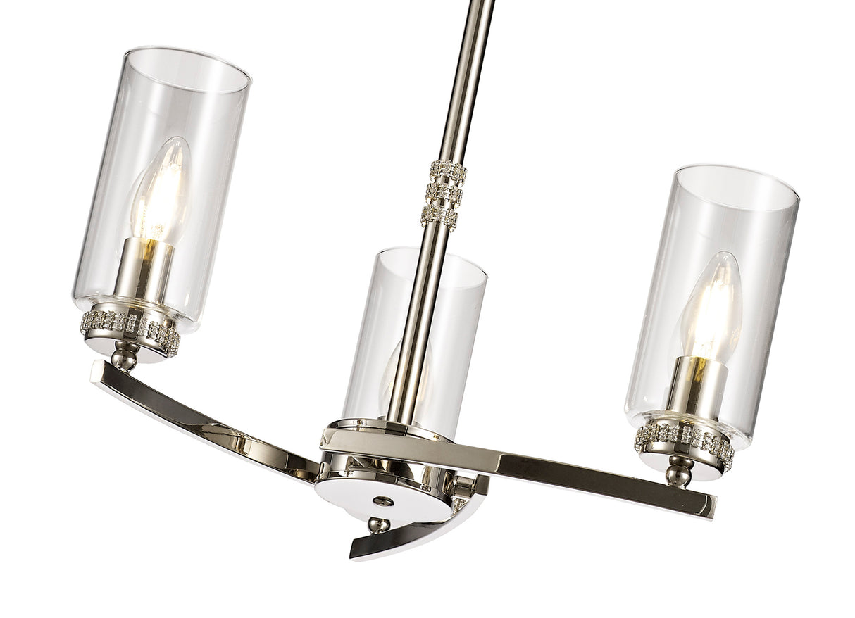 DAB9037 Dabih Pendant/Semi Ceiling 3 Light in a Polished Nickel/Clear Finish and Clear Crystal