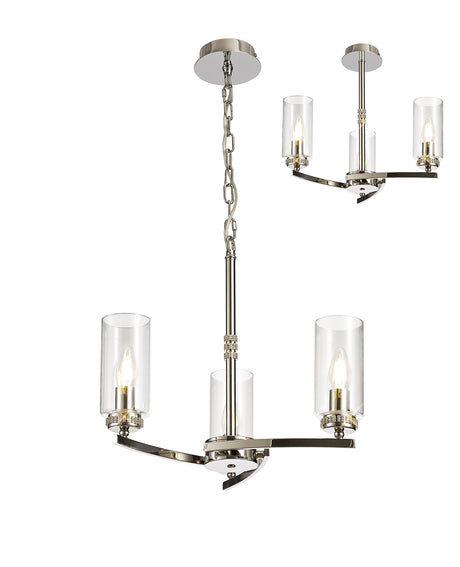 DAB9037 Dabih Pendant/Semi Ceiling 3 Light in a Polished Nickel/Clear Finish and Clear Crystal