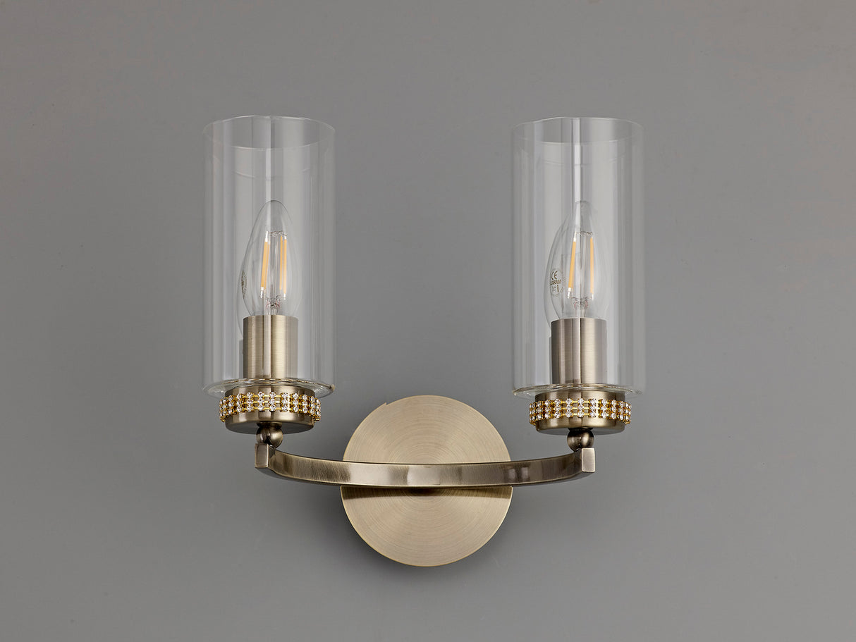 DAB9237 Dabih Wall Lamp 2 Light in a Antique Brass/Clear Finish and Clear Crystal