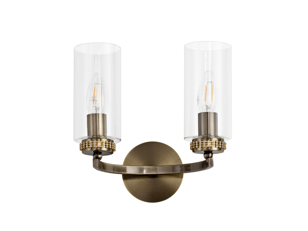 DAB9237 Dabih Wall Lamp 2 Light in a Antique Brass/Clear Finish and Clear Crystal