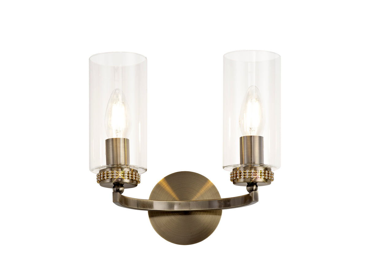 DAB9237 Dabih Wall Lamp 2 Light in a Antique Brass/Clear Finish and Clear Crystal