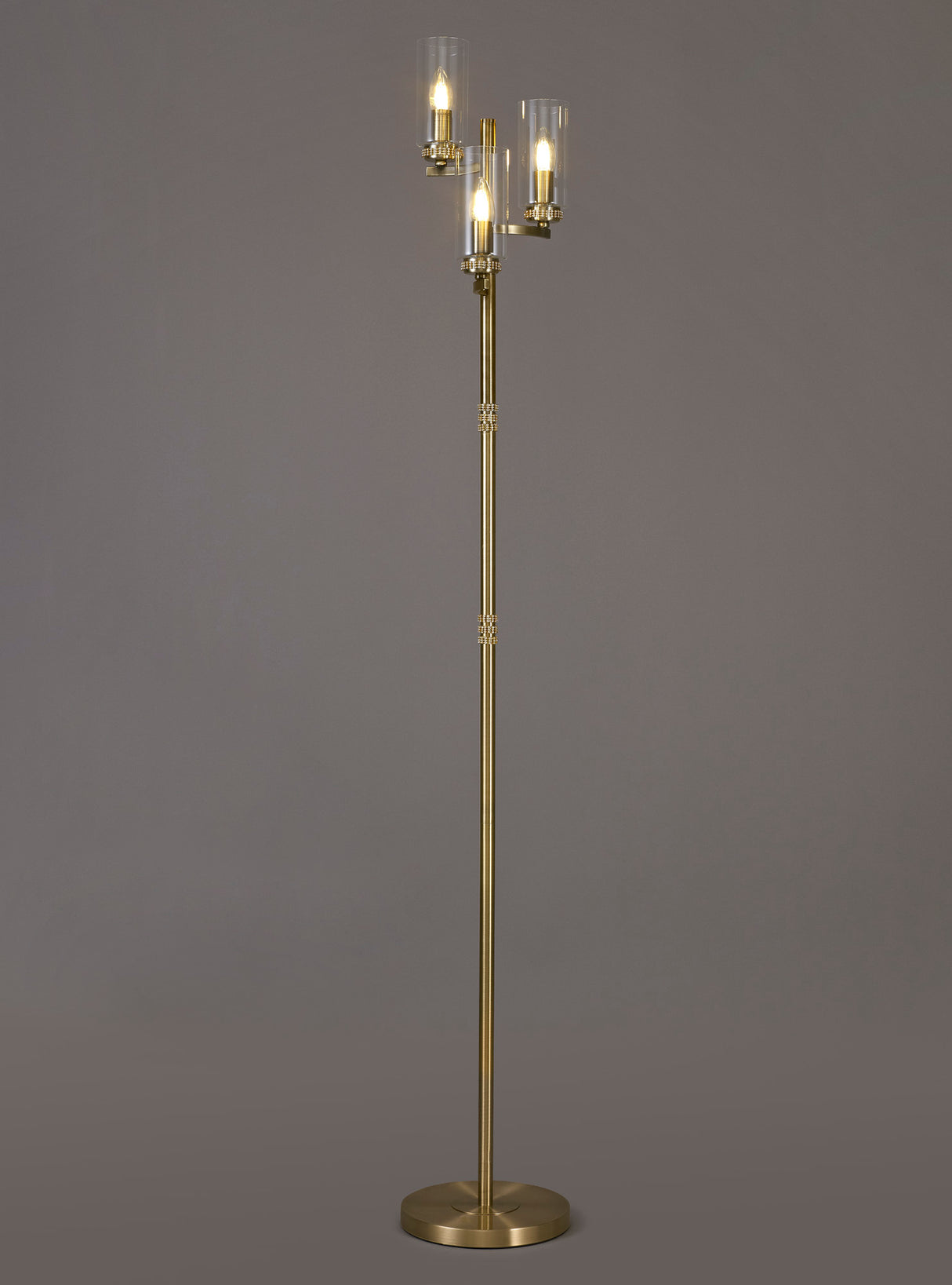 DAB9537 Dabih 170cm Floor Lamp 3 Light in a Antique Brass/Clear Finish