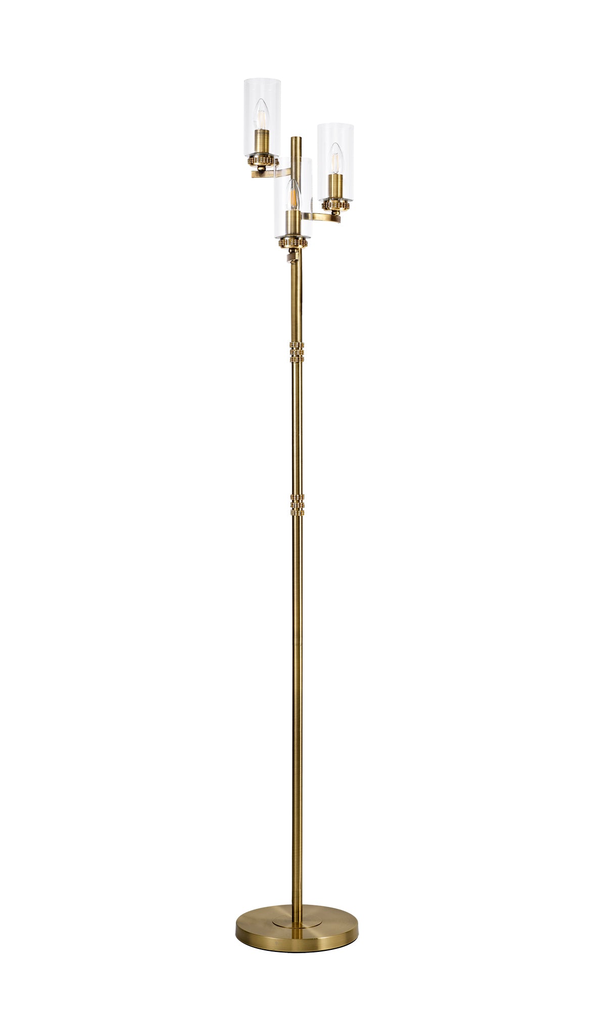 DAB9537 Dabih 170cm Floor Lamp 3 Light in a Antique Brass/Clear Finish