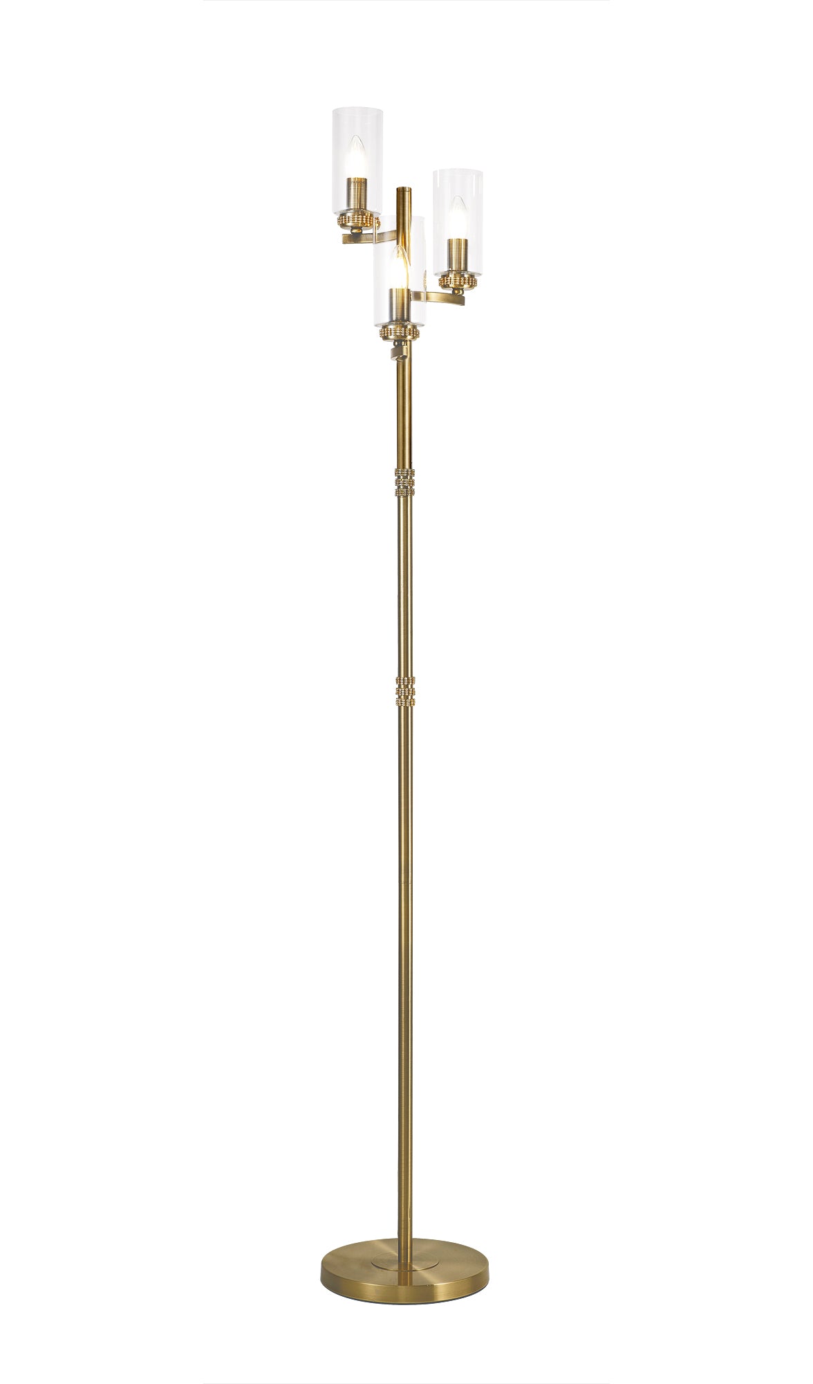 DAB9537 Dabih 170cm Floor Lamp 3 Light in a Antique Brass/Clear Finish