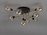 DEN1377 Denab Ceiling 9 Light in a Matt Black/Antique Brass/Cognac Finish