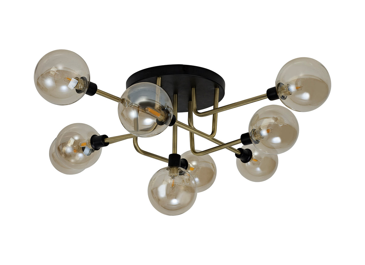 DEN1377 Denab Ceiling 9 Light in a Matt Black/Antique Brass/Cognac Finish