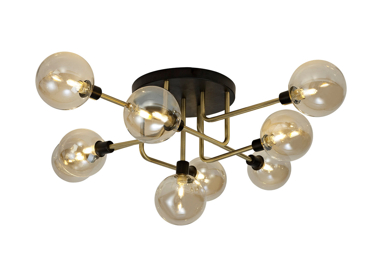 DEN1377 Denab Ceiling 9 Light in a Matt Black/Antique Brass/Cognac Finish