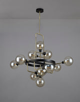 DEN2377 Denab Fixed Pendant 12 Light in a Matt Black/Antique Brass/Cognac Finish