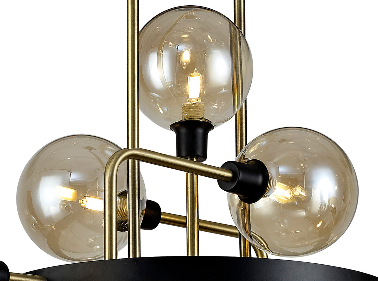 DEN2377 Denab Fixed Pendant 12 Light in a Matt Black/Antique Brass/Cognac Finish