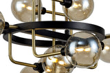 DEN2377 Denab Fixed Pendant 12 Light in a Matt Black/Antique Brass/Cognac Finish