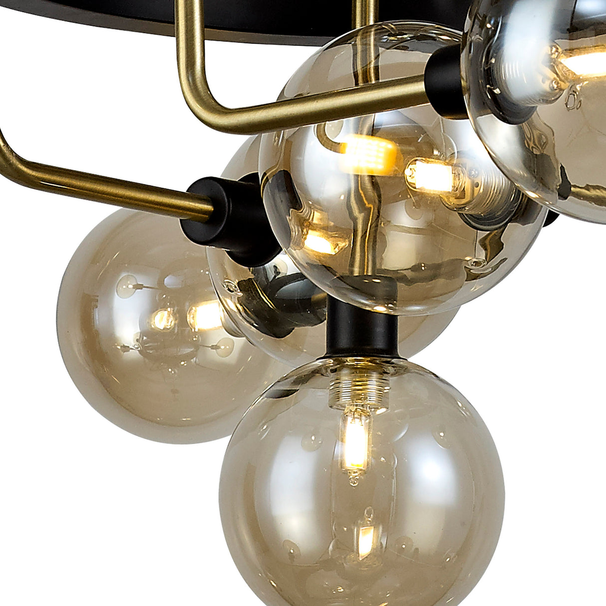 DEN2377 Denab Fixed Pendant 12 Light in a Matt Black/Antique Brass/Cognac Finish