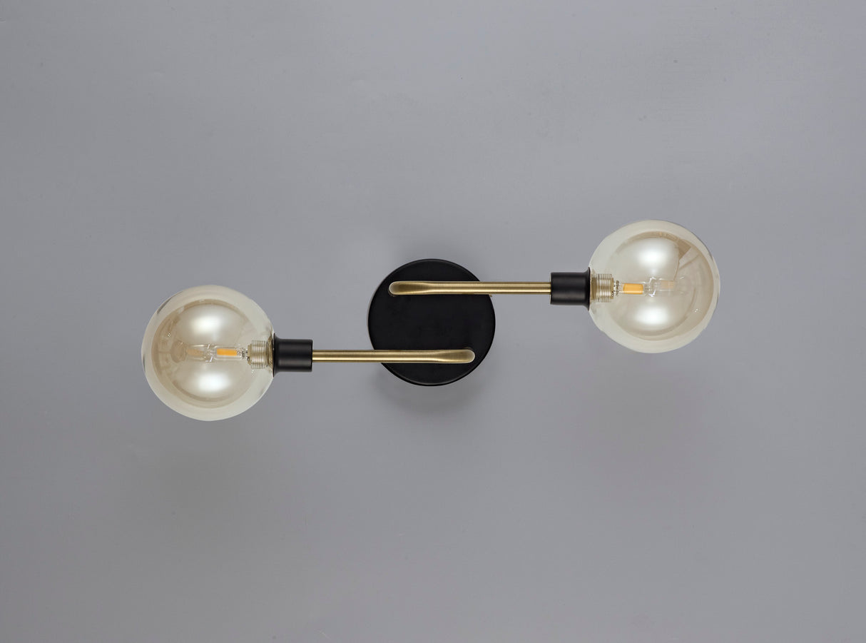 DEN3377 Denab Wall Lamp 2 Light in a Matt Black/Antique Brass/Cognac Finish