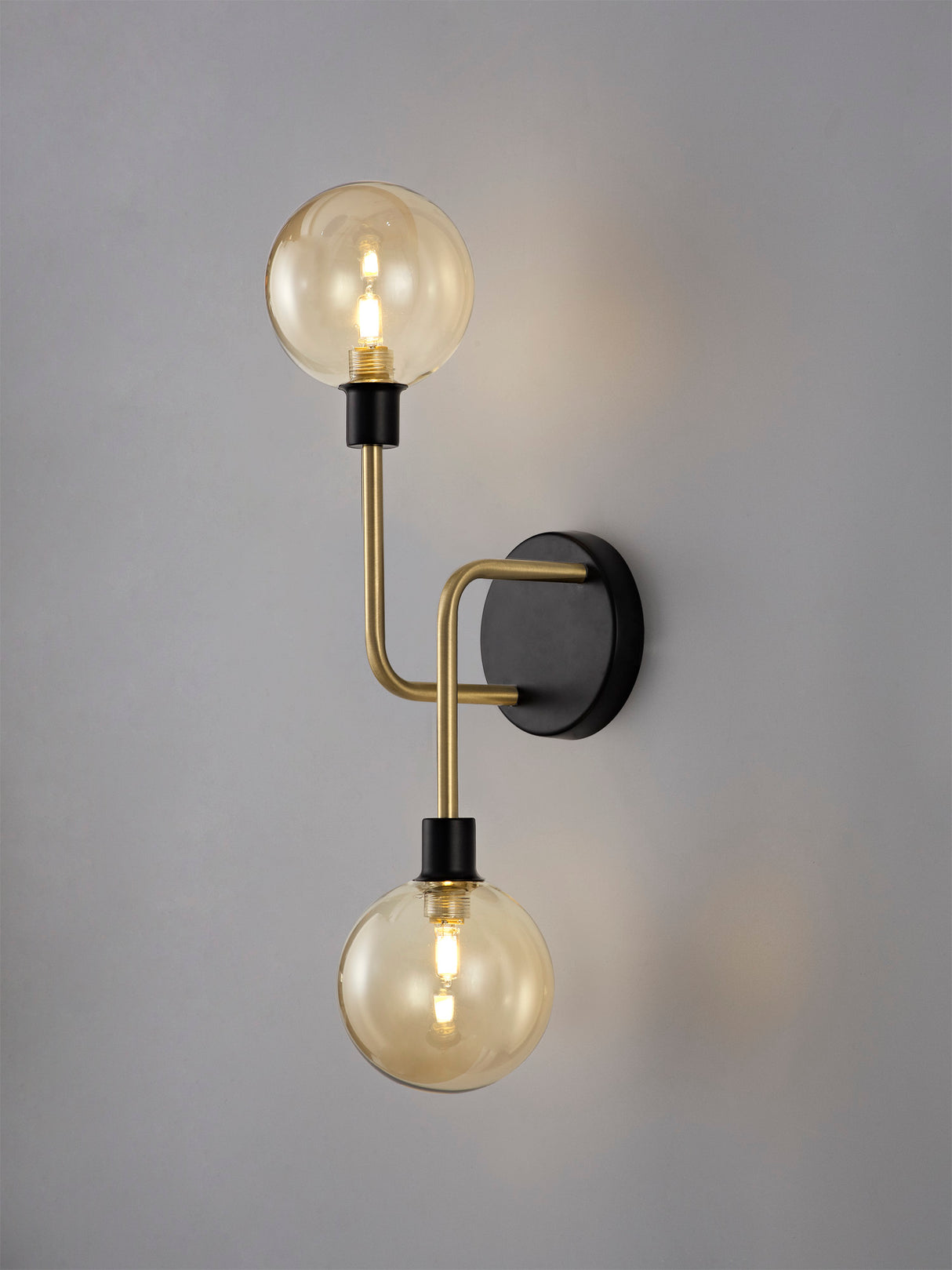 DEN3377 Denab Wall Lamp 2 Light in a Matt Black/Antique Brass/Cognac Finish