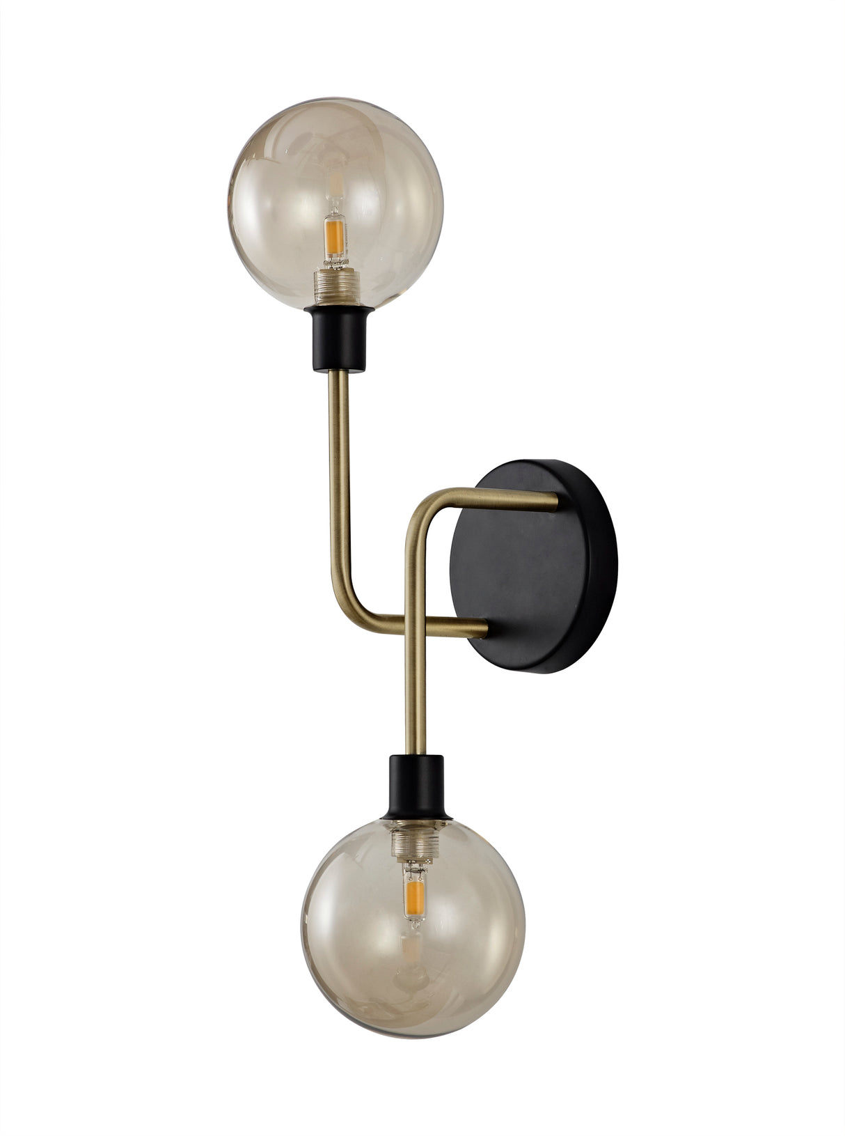 DEN3377 Denab Wall Lamp 2 Light in a Matt Black/Antique Brass/Cognac Finish