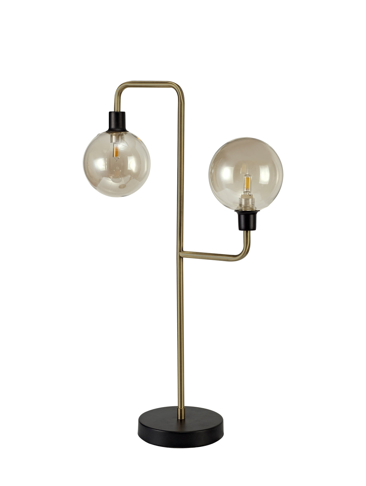 DEN4377 Denab 60.5cm Table Lamp 2 Light in a Matt Black/Antique Brass/Cognac Finish