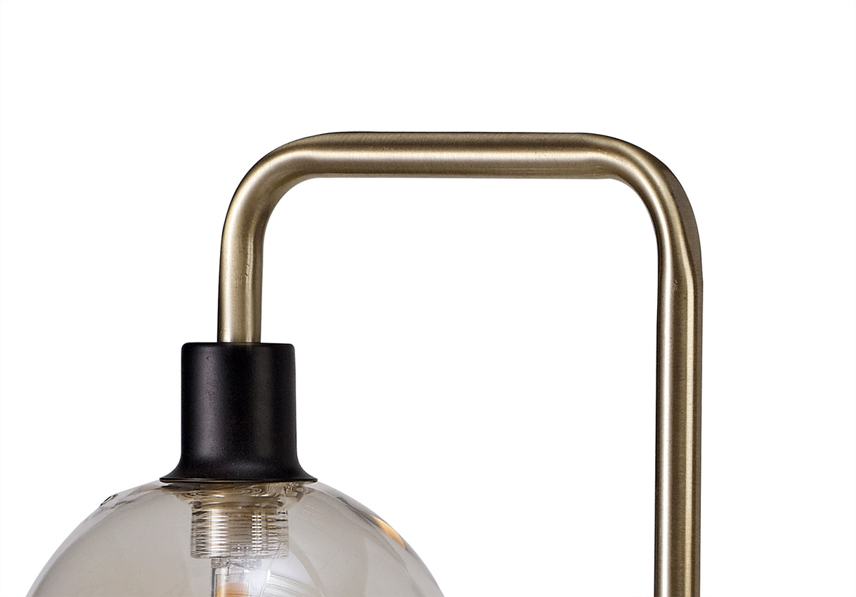 DEN4377 Denab 60.5cm Table Lamp 2 Light in a Matt Black/Antique Brass/Cognac Finish