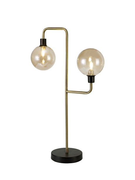 DEN4377 Denab 60.5cm Table Lamp 2 Light in a Matt Black/Antique Brass/Cognac Finish