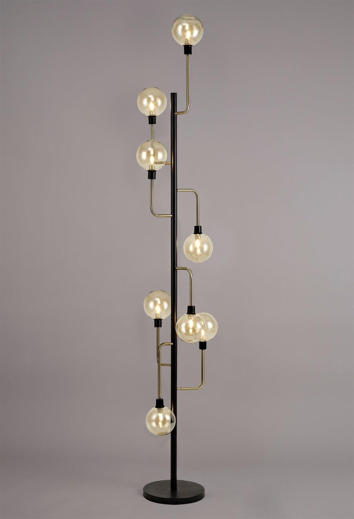 DEN5377 Denab 155cm Floor Lamp 8 Light in a Matt Black/Antique Brass/Cognac Finish