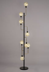 DEN5377 Denab 155cm Floor Lamp 8 Light in a Matt Black/Antique Brass/Cognac Finish