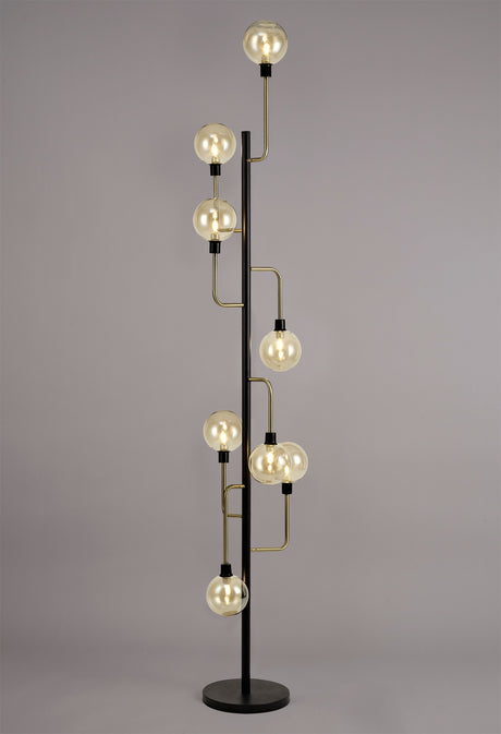 DEN5377 Denab 155cm Floor Lamp 8 Light in a Matt Black/Antique Brass/Cognac Finish