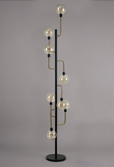 DEN5377 Denab 155cm Floor Lamp 8 Light in a Matt Black/Antique Brass/Cognac Finish