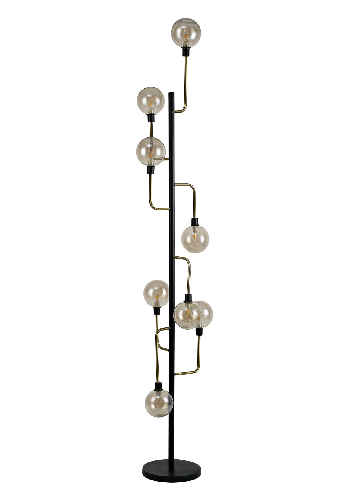 DEN5377 Denab 155cm Floor Lamp 8 Light in a Matt Black/Antique Brass/Cognac Finish