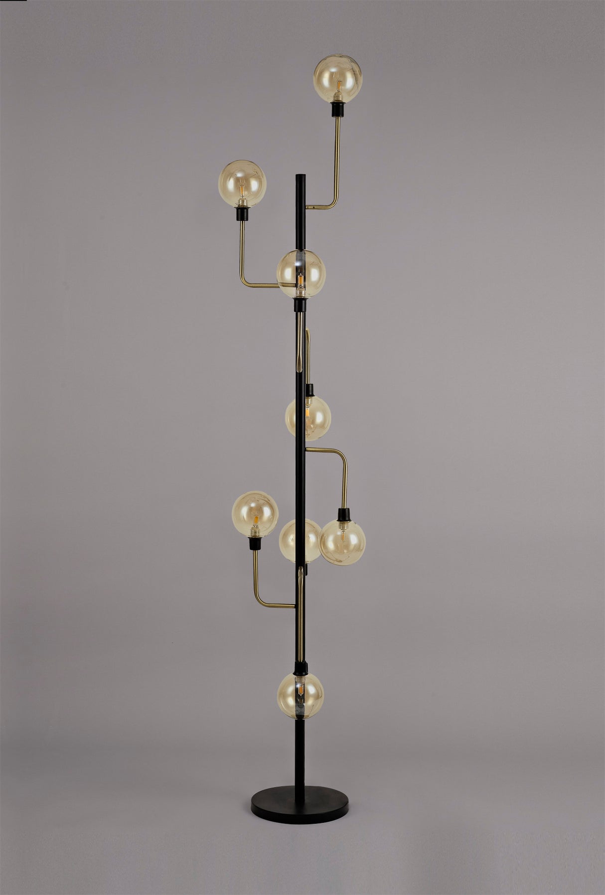 DEN5377 Denab 155cm Floor Lamp 8 Light in a Matt Black/Antique Brass/Cognac Finish