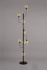 DEN5377 Denab 155cm Floor Lamp 8 Light in a Matt Black/Antique Brass/Cognac Finish